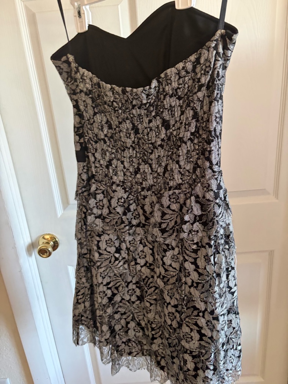 American Rag Black Dress with Silver Floral Lace Overlay - Picture 3 of 5